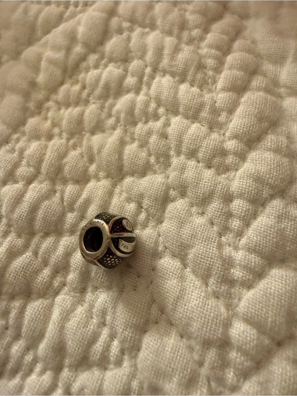 Pandora Silver Basketball Charm with Black Enamel Detailing